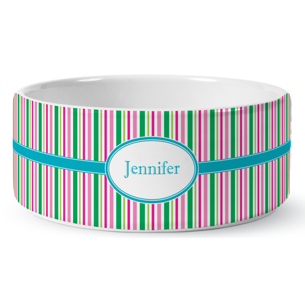 Custom Grosgrain Stripe Ceramic Dog Bowl - Large (Personalized)