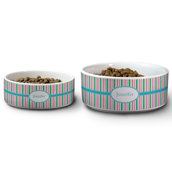 Grosgrain Stripe Ceramic Dog Bowls - Size Comparison
