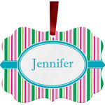 Grosgrain Stripe Metal Frame Ornament - Double Sided w/ Name or Text