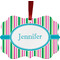 Grosgrain Stripe Metal Frame Ornament - Double Sided w/ Name or Text