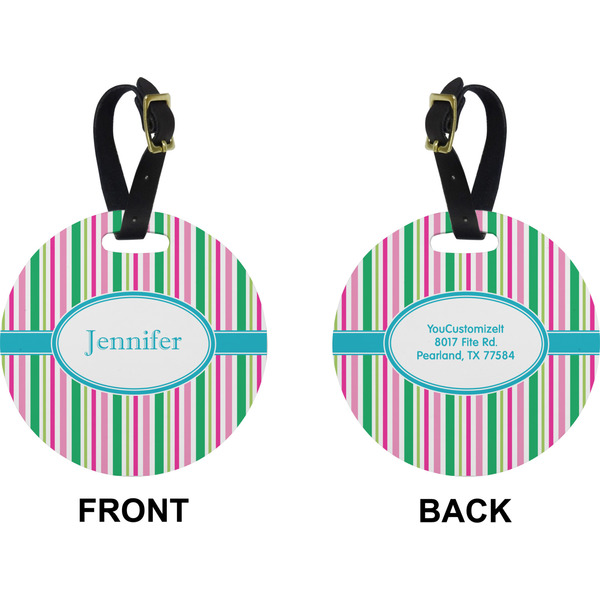 Grosgrain Stripe Circle Luggage Tag (Front + Back)