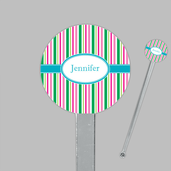 Grosgrain Stripe Clear Plastic 7" Stir Stick - Round - Closeup