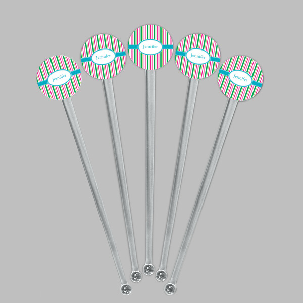 Grosgrain Stripe Clear Plastic 7" Stir Stick - Round - Fan View