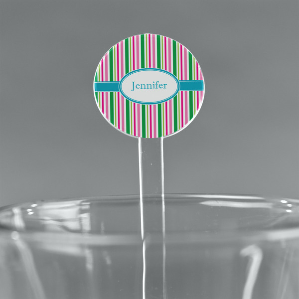 Custom Grosgrain Stripe 5.5" Round Plastic Stir Sticks - Clear (Personalized)