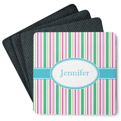 Grosgrain Stripe Square Rubber Backed Coasters - Set of 4 (Personalized)