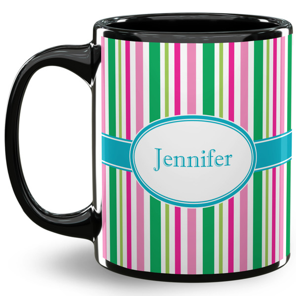 Custom Grosgrain Stripe 11 Oz Coffee Mug - Black (Personalized)