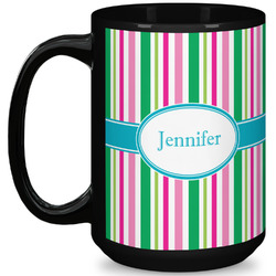 Grosgrain Stripe 15 Oz Coffee Mug - Black (Personalized)