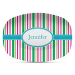 Grosgrain Stripe Plastic Platter - Microwave & Oven Safe Composite Polymer (Personalized)