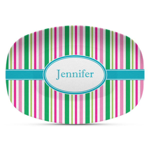 Custom Grosgrain Stripe Plastic Platter - Microwave & Oven Safe Composite Polymer (Personalized)