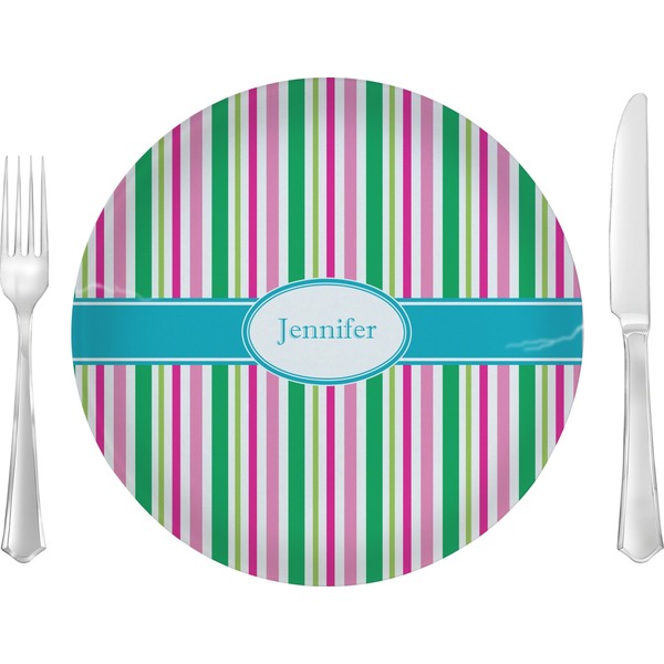 Custom Grosgrain Stripe Glass Lunch / Dinner Plate 10" (Personalized)