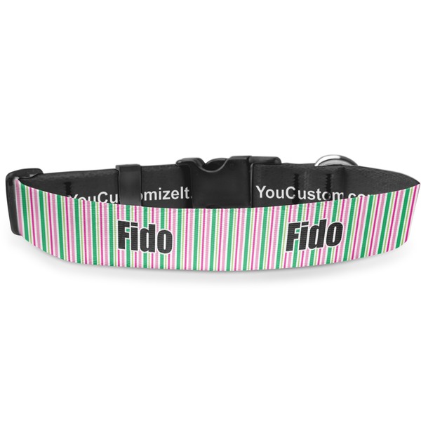Custom Grosgrain Stripe Deluxe Dog Collar - Medium (11.5" to 17.5") (Personalized)