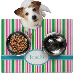 Grosgrain Stripe Dog Food Mat - Medium w/ Name or Text