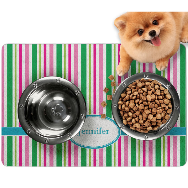 Custom Grosgrain Stripe Dog Food Mat - Small w/ Name or Text
