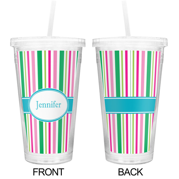 Grosgrain Stripe Double Wall Tumbler with Straw - Approval