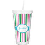 Grosgrain Stripe Double Wall Tumbler with Straw (Personalized)