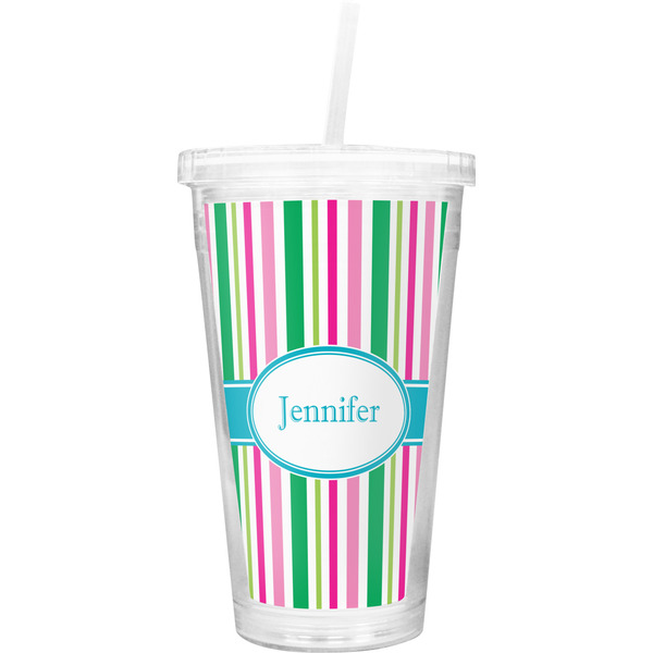 Custom Grosgrain Stripe Double Wall Tumbler with Straw (Personalized)