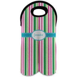 Grosgrain Stripe Wine Tote Bag (2 Bottles) w/ Name or Text