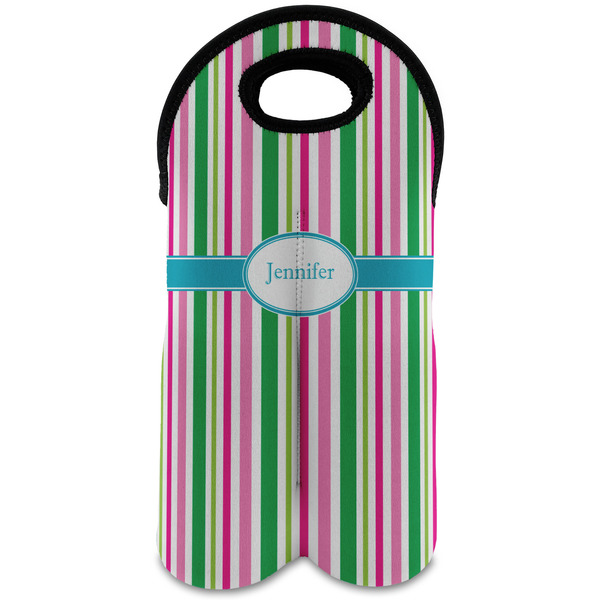 Custom Grosgrain Stripe Wine Tote Bag (2 Bottles) w/ Name or Text