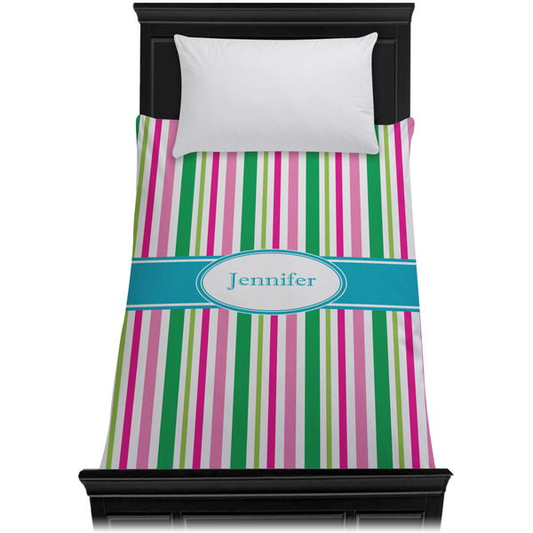 Grosgrain Stripe Duvet Cover - Twin - On Bed - No Prop