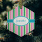 Grosgrain Stripe Frosted Glass Ornament - Hexagon (Lifestyle)