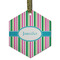 Grosgrain Stripe Flat Glass Ornament - Hexagon w/ Name or Text