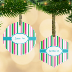 Grosgrain Stripe Flat Glass Ornament w/ Name or Text