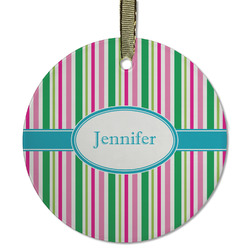 Grosgrain Stripe Flat Glass Ornament - Round w/ Name or Text