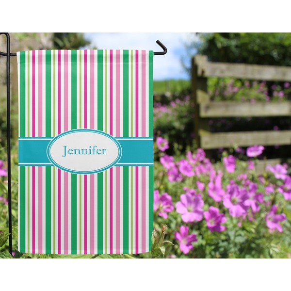 Grosgrain Stripe Garden Flag - Outside In Flowers