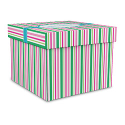 Grosgrain Stripe Gift Box with Lid - Canvas Wrapped - Large (Personalized)