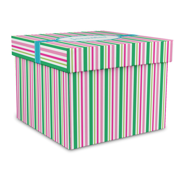 Custom Grosgrain Stripe Gift Box with Lid - Canvas Wrapped - Large (Personalized)