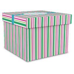Grosgrain Stripe Gift Box with Lid - Canvas Wrapped - X-Large (Personalized)