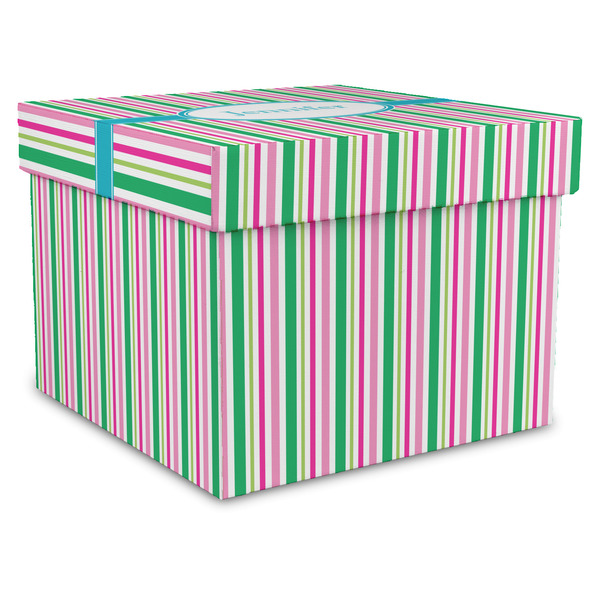 Custom Grosgrain Stripe Gift Box with Lid - Canvas Wrapped - X-Large (Personalized)