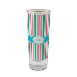 Grosgrain Stripe 2 oz Shot Glass -  Glass with Gold Rim - Set of 4 (Personalized)