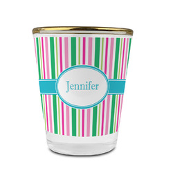 Grosgrain Stripe Glass Shot Glass - 1.5 oz - with Gold Rim - Set of 4 (Personalized)