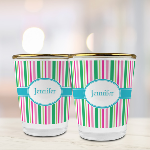 Grosgrain Stripe Glass Shot Glass - with gold rim - LIFESTYLE