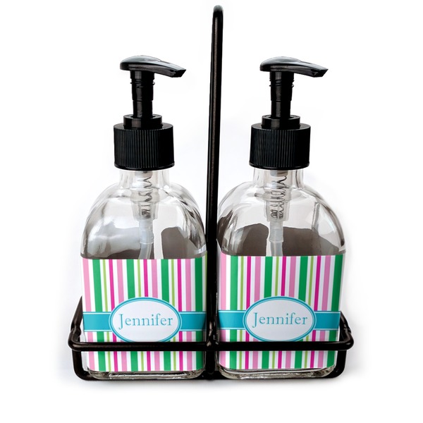 Custom Grosgrain Stripe Glass Soap & Lotion Bottle Set (Personalized)