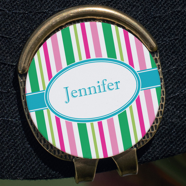 Grosgrain Stripe Golf Ball Marker Hat Clip - Gold - Close Up