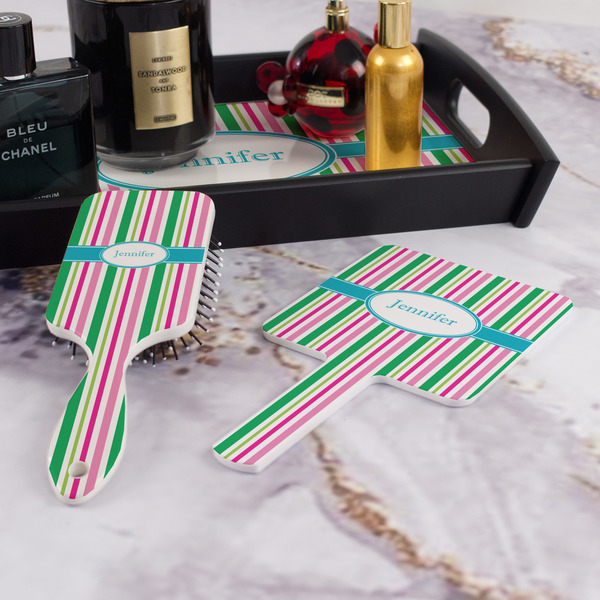 Grosgrain Stripe Hair Brush and Hand Mirror - Bathroom Scene
