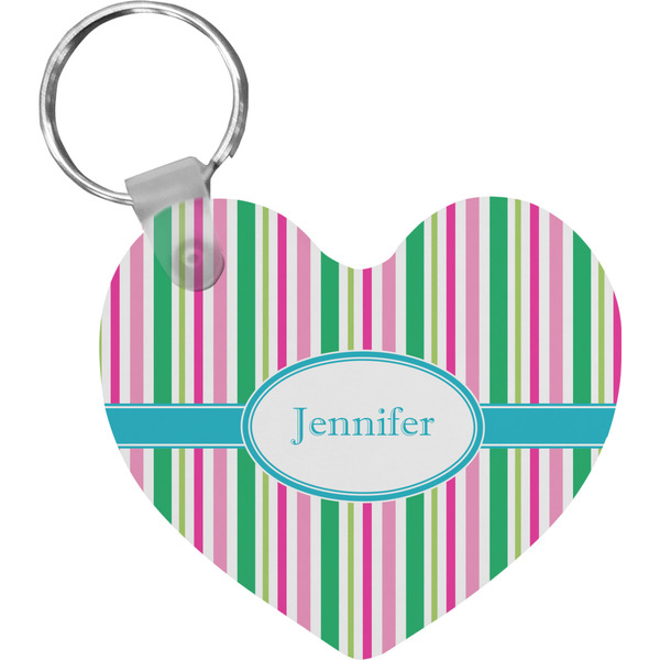 Custom Grosgrain Stripe Heart Plastic Keychain w/ Name or Text