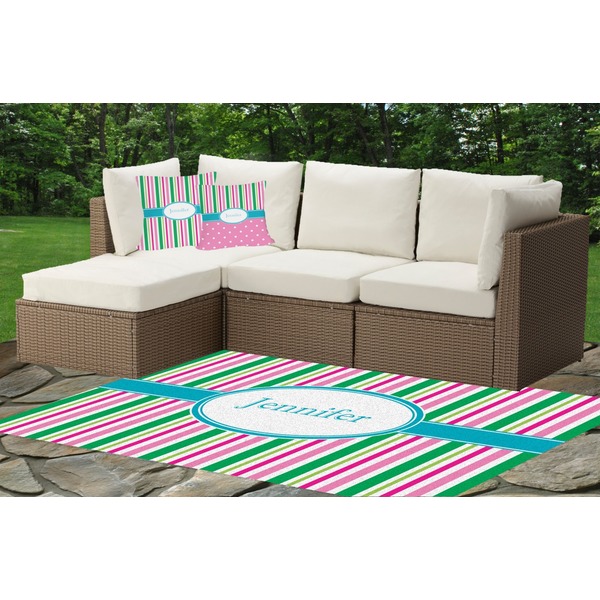 Grosgrain Stripe Outdoor Mat & Cushions