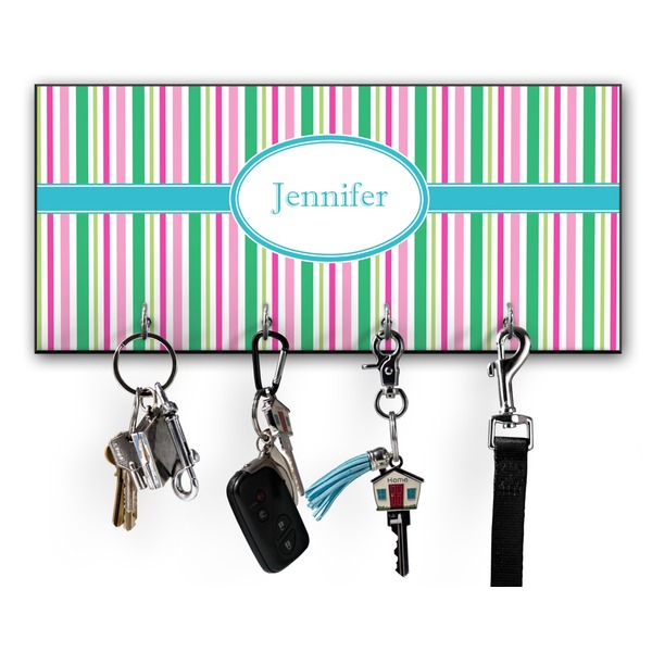 Custom Grosgrain Stripe Key Hanger w/ 4 Hooks w/ Name or Text
