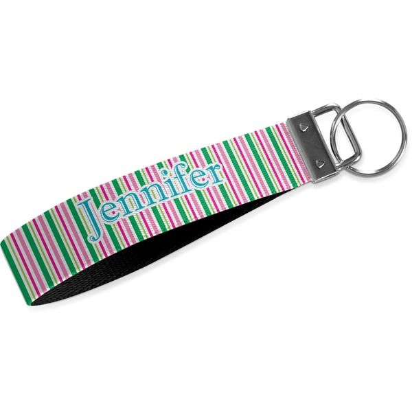 Custom Grosgrain Stripe Wristlet Webbing Keychain Fob (Personalized)