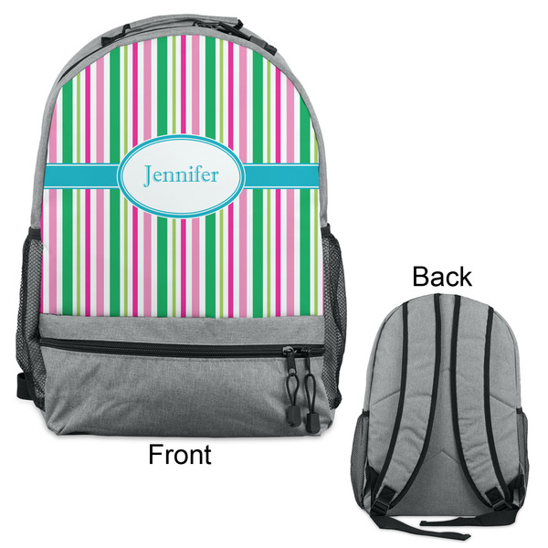 Grosgrain Stripe Large Backpack - Gray - Front & Back View