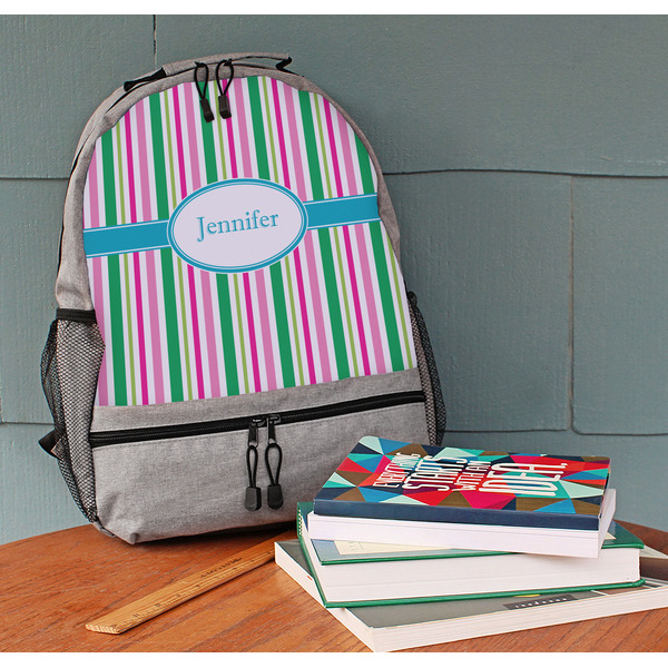 Grosgrain Stripe Large Backpack - Gray - On Desk