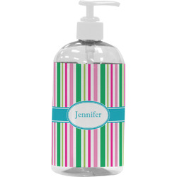 Grosgrain Stripe Plastic Soap / Lotion Dispenser (16 oz - Large - White) (Personalized)