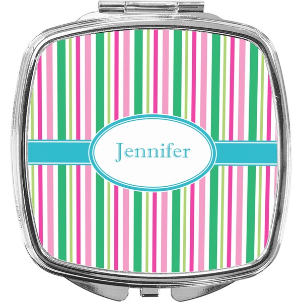 Custom Grosgrain Stripe Compact Makeup Mirror (Personalized)