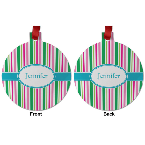 Grosgrain Stripe Metal Ball Ornament - Front and Back