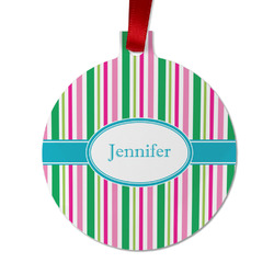 Grosgrain Stripe Metal Ball Ornament - Double Sided w/ Name or Text