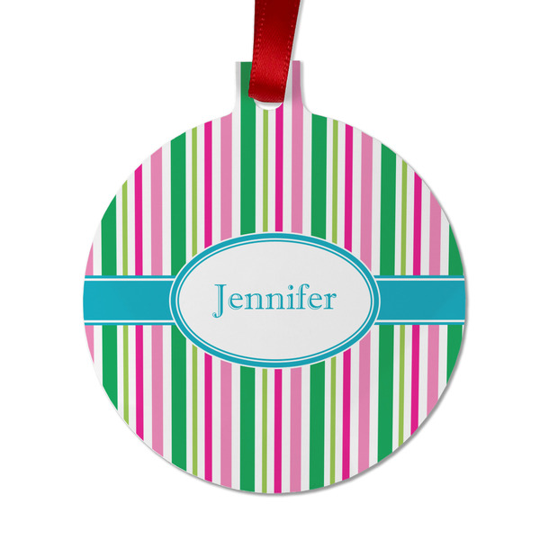 Custom Grosgrain Stripe Metal Ball Ornament - Double Sided w/ Name or Text