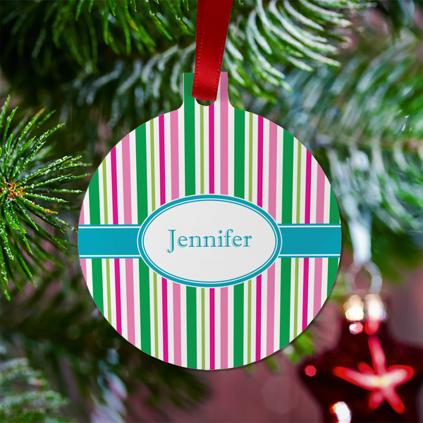 Grosgrain Stripe Metal Ball Ornament - Lifestyle